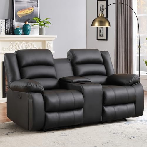 EBELLO Faux Leather Loveseat Recliner with Hidden Storage