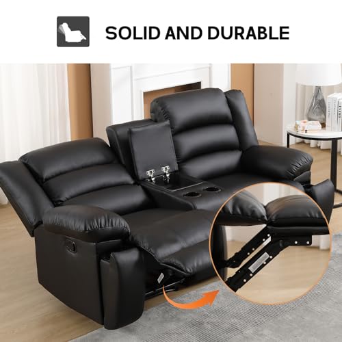 EBELLO Faux Leather Loveseat Recliner with Hidden Storage