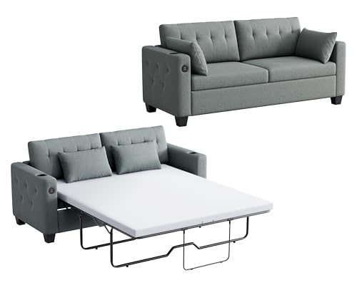 LINSY HOME Dark Grey Queen Pull Out Sofa Bed