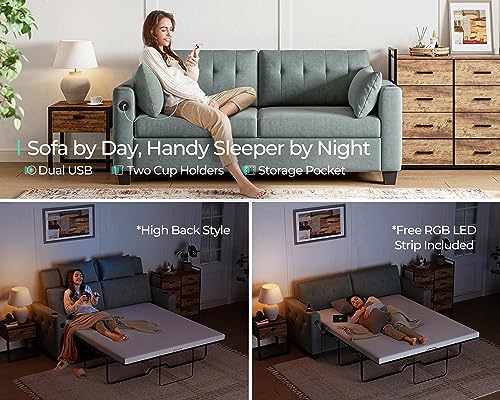 LINSY HOME Dark Grey Queen Pull Out Sofa Bed