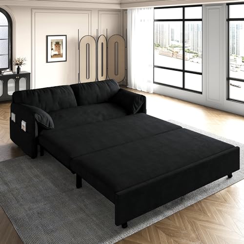 Convertible Velvet Sofa Bed with Storage - Black