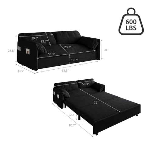 Convertible Velvet Sofa Bed with Storage - Black