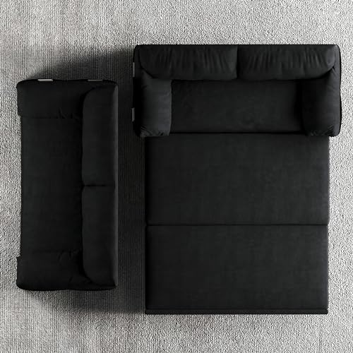 Convertible Velvet Sofa Bed with Storage - Black
