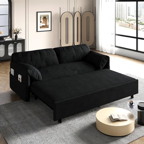 Convertible Velvet Sofa Bed with Storage - Black