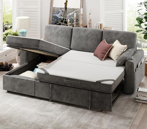 Dark Grey Sofa Bed Couch with Storage Chaise
