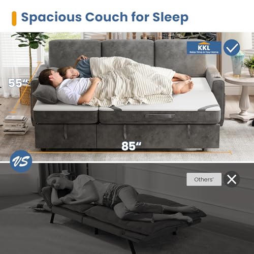 Dark Grey Sofa Bed Couch with Storage Chaise