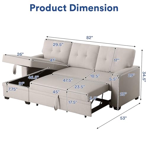 Khaki 4-in-1 Convertible L Shaped Sofa Bed