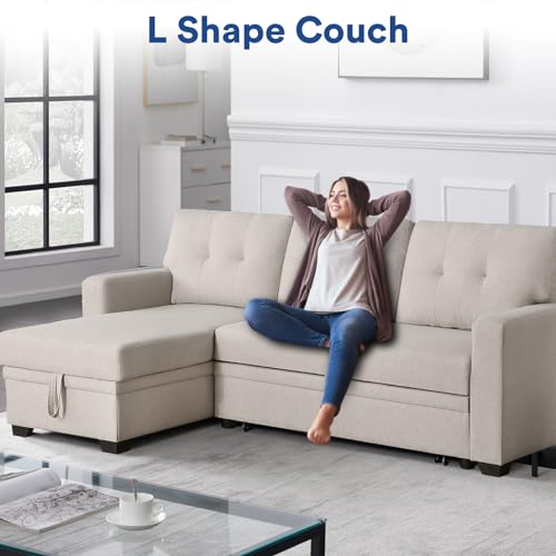 Khaki 4-in-1 Convertible L Shaped Sofa Bed