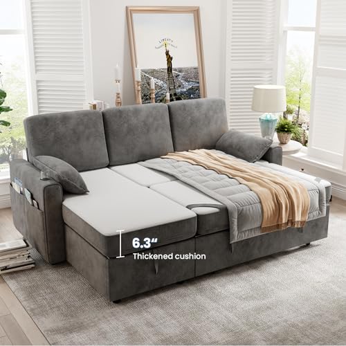 Dark Grey Sofa Bed Couch with Storage Chaise