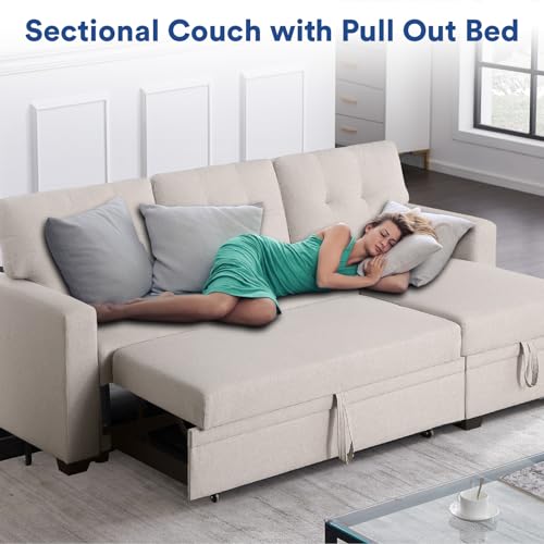 Khaki 4-in-1 Convertible L Shaped Sofa Bed