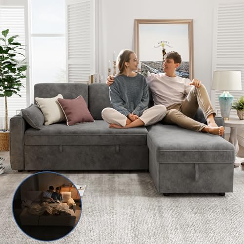 Dark Grey Sofa Bed Couch with Storage Chaise