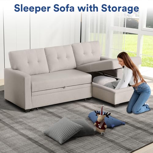 Khaki 4-in-1 Convertible L Shaped Sofa Bed