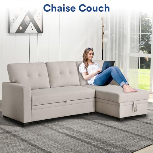 Khaki 4-in-1 Convertible L Shaped Sofa Bed