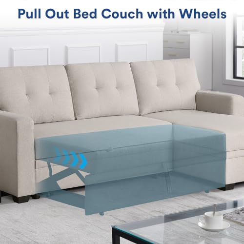 Khaki 4-in-1 Convertible L Shaped Sofa Bed