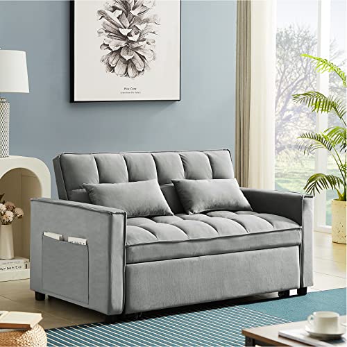 Convertible Velvet Sofa Bed with Pillows - Grey