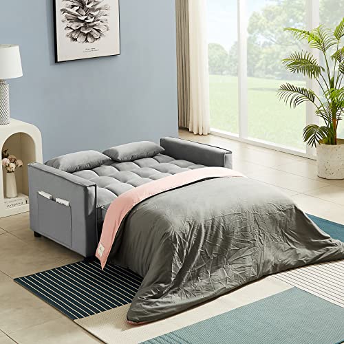 Convertible Velvet Sofa Bed with Pillows - Grey