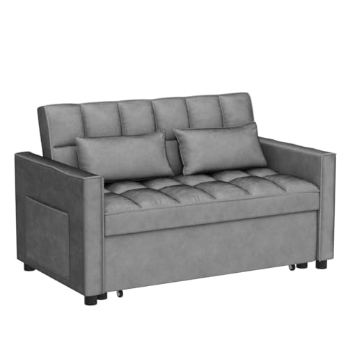 Convertible Velvet Sofa Bed with Pillows - Grey