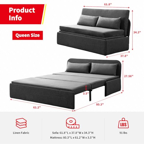 Queen Size Pull Out Sofa Bed in Dark Gray