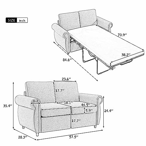P PURLOVE Modern Sleeper Sofa Bed Loveseat in Gray