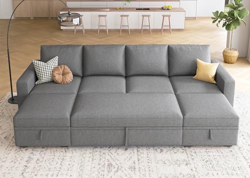 HONBAY Dark Grey Modular Sleeper Sectional Sofa