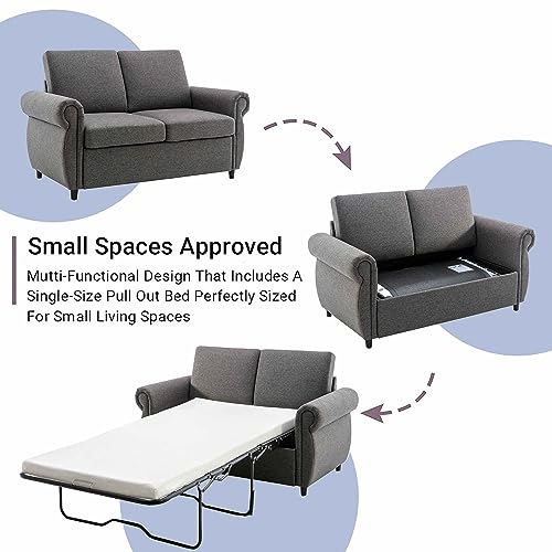P PURLOVE Modern Sleeper Sofa Bed Loveseat in Gray