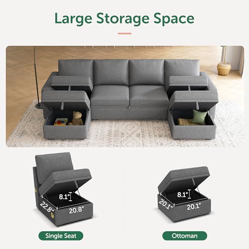 HONBAY Dark Grey Modular Sleeper Sectional Sofa