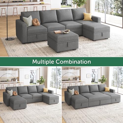 HONBAY Dark Grey Modular Sleeper Sectional Sofa