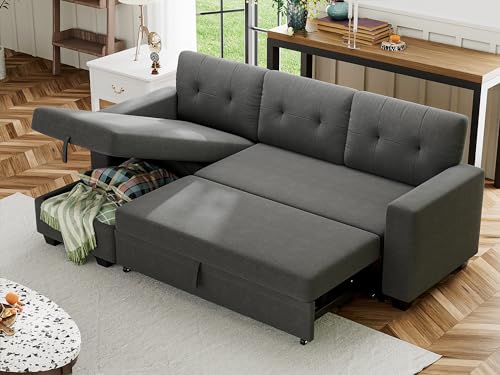 Reversible Sofa Bed with Storage Chaise, Dark Grey