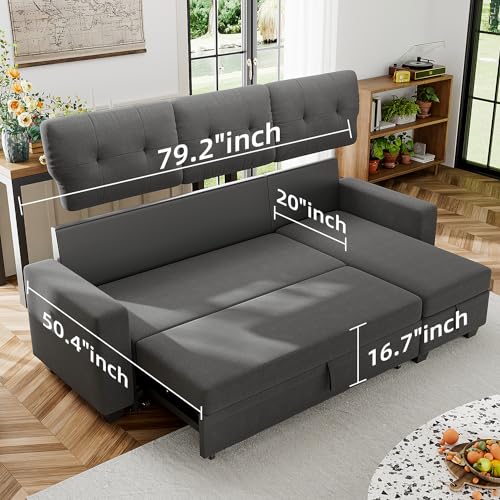 Reversible Sofa Bed with Storage Chaise, Dark Grey