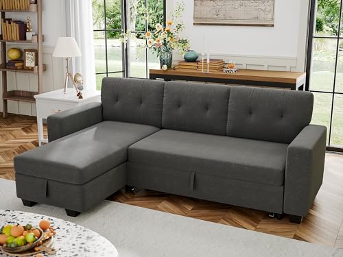 Reversible Sofa Bed with Storage Chaise, Dark Grey