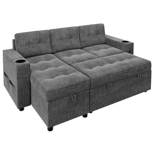Pull-Out Sofa Bed with Storage, USB Ports, L-Shaped