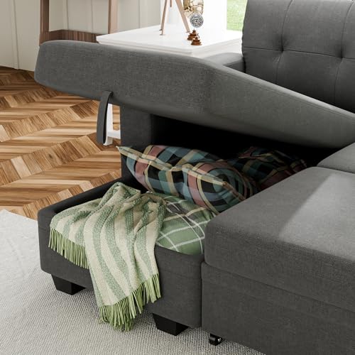 Reversible Sofa Bed with Storage Chaise, Dark Grey