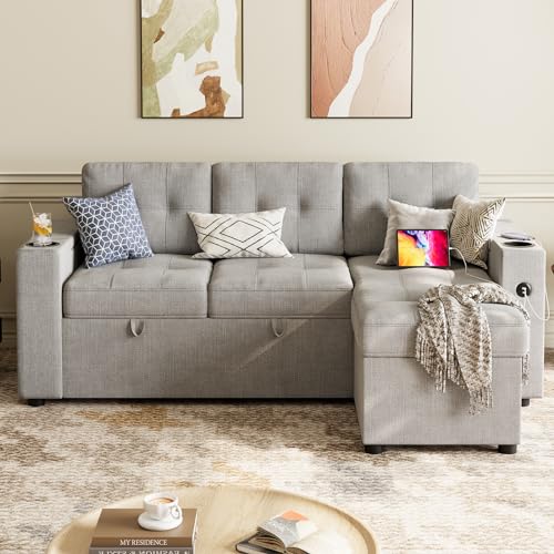 Versatile L-Shaped Sofa Bed with Storage and USB