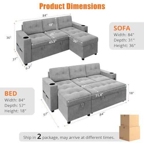 Versatile L-Shaped Sofa Bed with Storage and USB