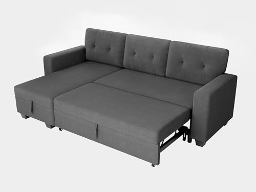 Reversible Sofa Bed with Storage Chaise, Dark Grey