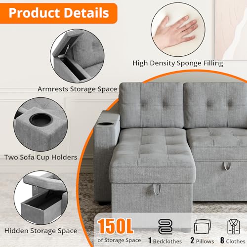 Versatile L-Shaped Sofa Bed with Storage and USB