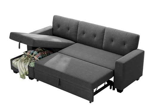 Reversible Sofa Bed with Storage Chaise, Dark Grey