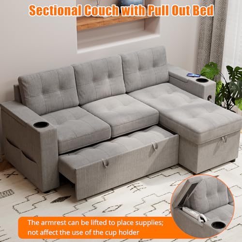 Versatile L-Shaped Sofa Bed with Storage and USB
