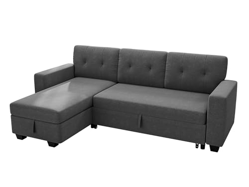 Reversible Sofa Bed with Storage Chaise, Dark Grey