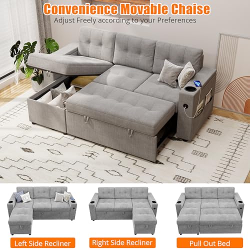 Versatile L-Shaped Sofa Bed with Storage and USB