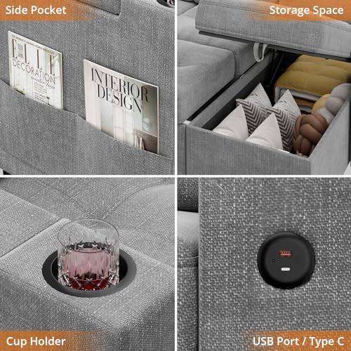 Versatile L-Shaped Sofa Bed with Storage and USB