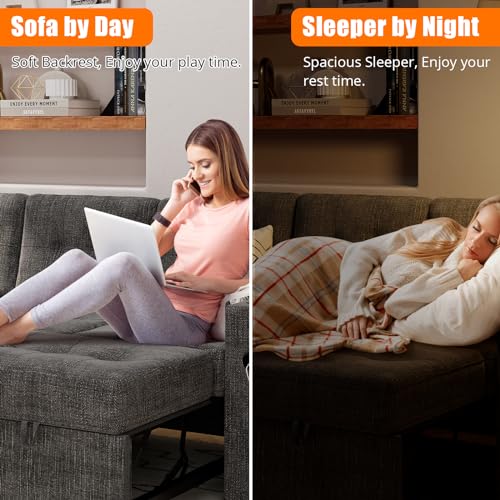 Pull-Out Sofa Bed with Storage, USB Ports, L-Shaped