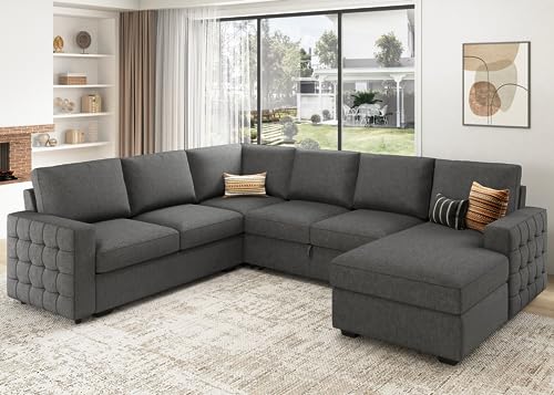 HONBAY U-Shape Sleeper Sectional Sofa with Chaise