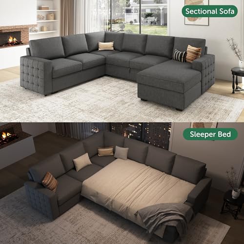 HONBAY U-Shape Sleeper Sectional Sofa with Chaise