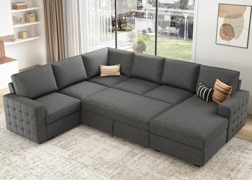 HONBAY U-Shape Sleeper Sectional Sofa with Chaise