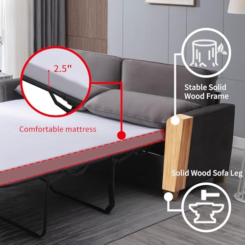 Velvet Sleeper Sofa with Pullout Bed for Small Spaces