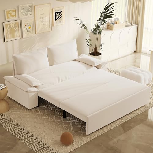 Beige 3-in-1 Convertible Velvet Sofa Bed