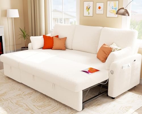 White Sleeper Sectional Sofa with Storage & USB