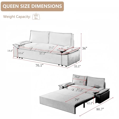 Beige 3-in-1 Convertible Velvet Sofa Bed