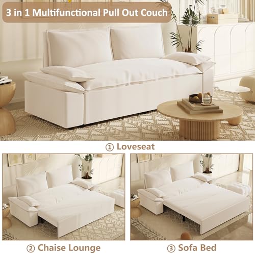 Beige 3-in-1 Convertible Velvet Sofa Bed